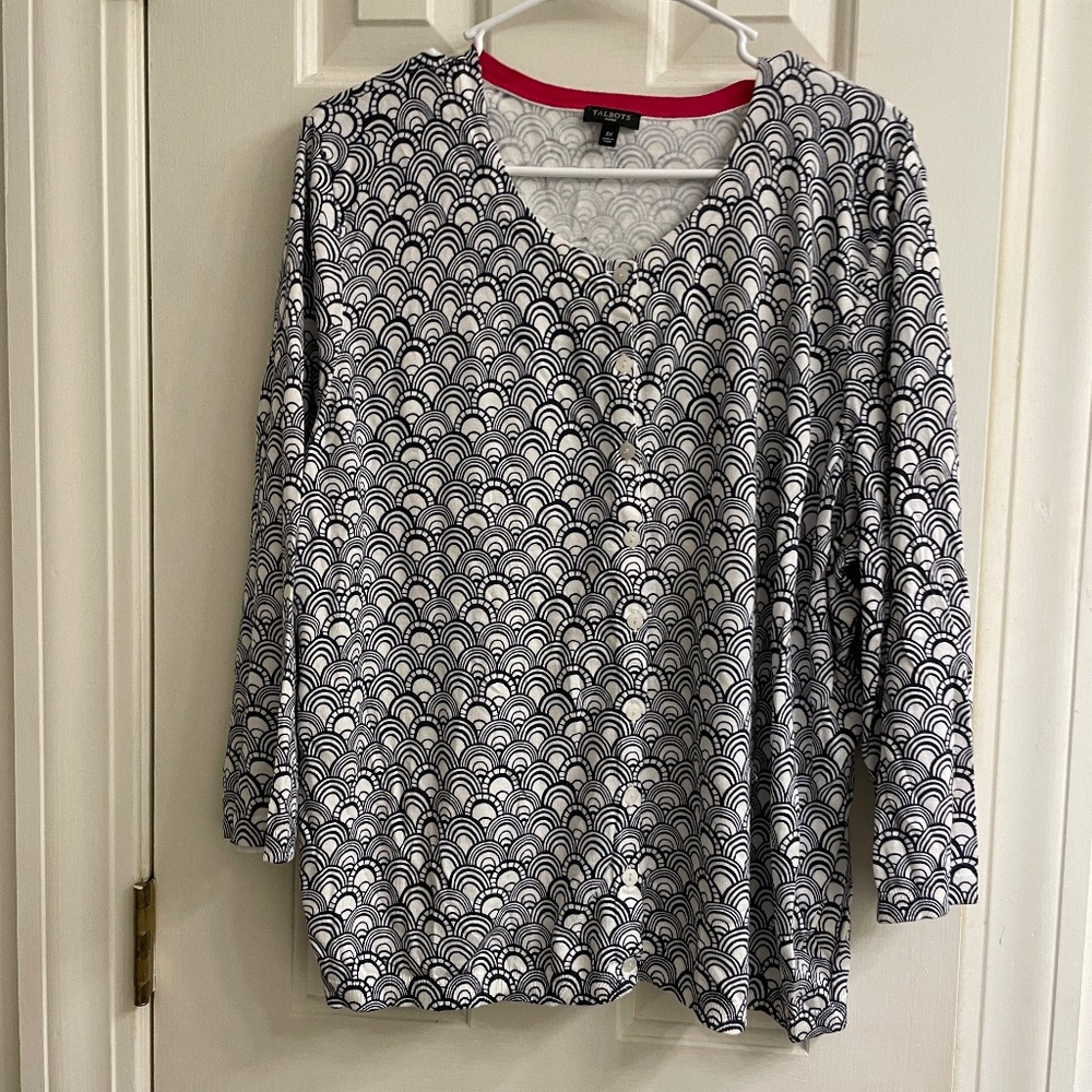 Vintage Talbots Geometric White Cardigan Sweater